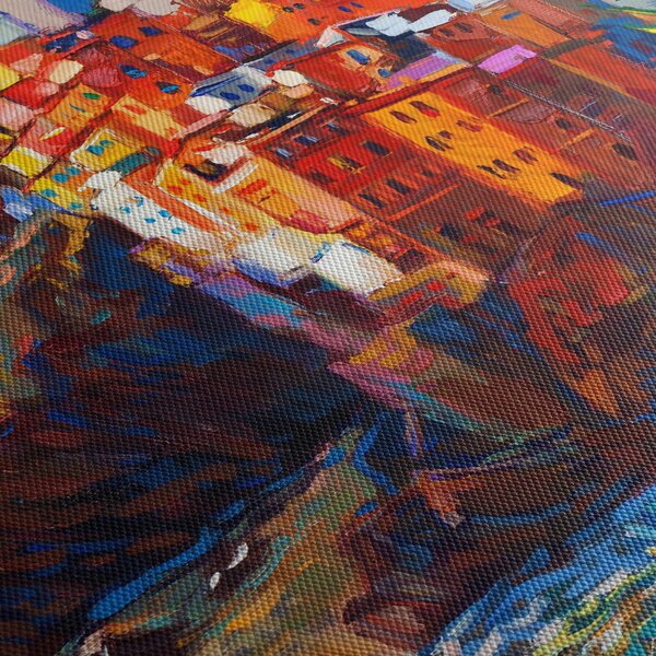 Obraz - Dedina na pobreží Cinque Terre, Talianska riviéra, moderný impresionizmus (70x50 cm)