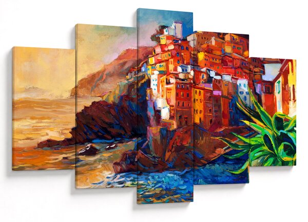 Obraz - Dedina na pobreží Cinque Terre, Talianska riviéra, moderný impresionizmus (150x105 cm)