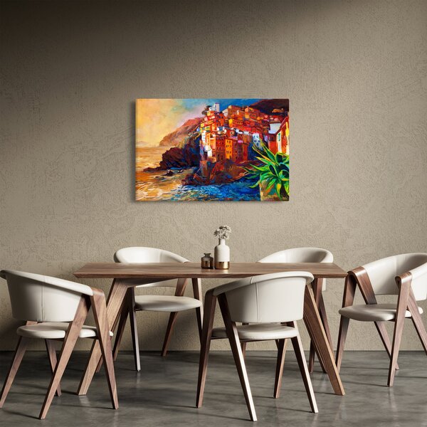 Obraz - Dedina na pobreží Cinque Terre, Talianska riviéra, moderný impresionizmus (90x60 cm)