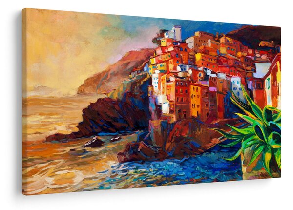 Obraz - Dedina na pobreží Cinque Terre, Talianska riviéra, moderný impresionizmus (90x60 cm)