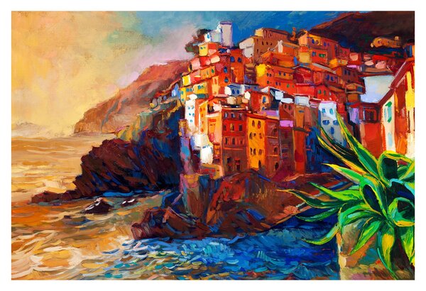 Obraz - Dedina na pobreží Cinque Terre, Talianska riviéra, moderný impresionizmus (90x60 cm)