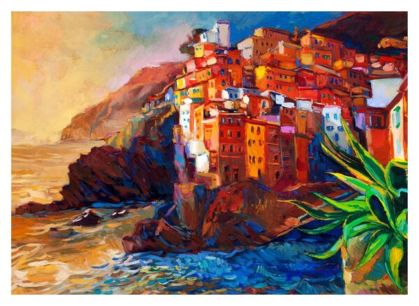 Obraz - Dedina na pobreží Cinque Terre, Talianska riviéra, moderný impresionizmus (70x50 cm)