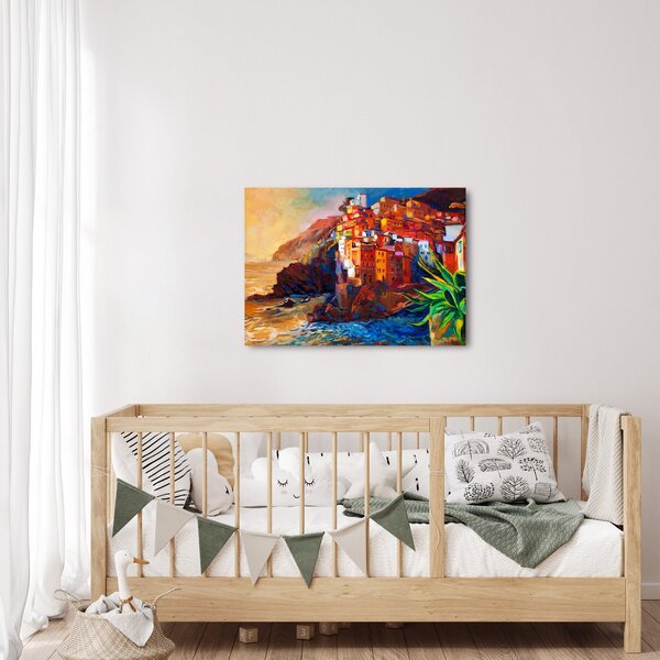 Obraz - Dedina na pobreží Cinque Terre, Talianska riviéra, moderný impresionizmus (70x50 cm)