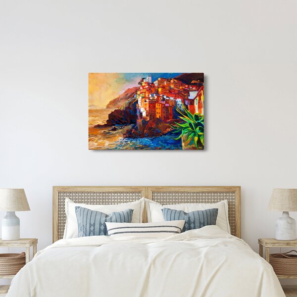 Obraz - Dedina na pobreží Cinque Terre, Talianska riviéra, moderný impresionizmus (90x60 cm)
