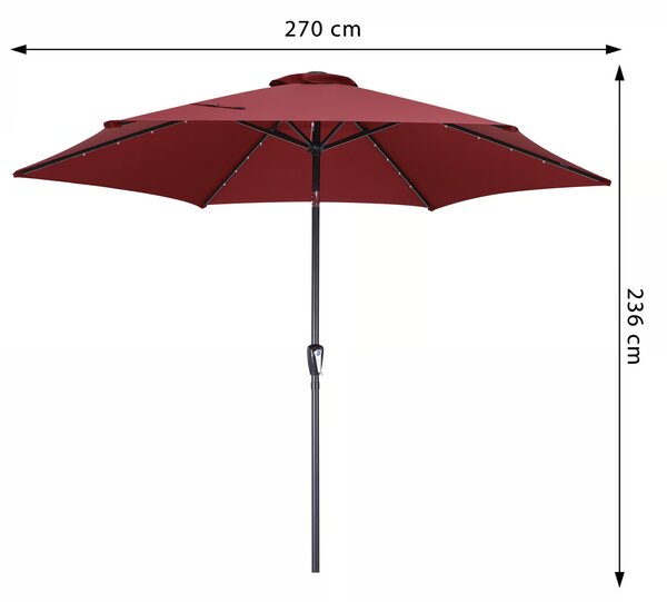 LED slnečník Miami Ø270 cm - červený