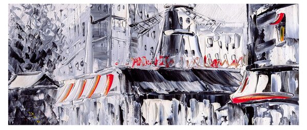Obraz - Ulica v Paríži, olejomaľba (120x50 cm)