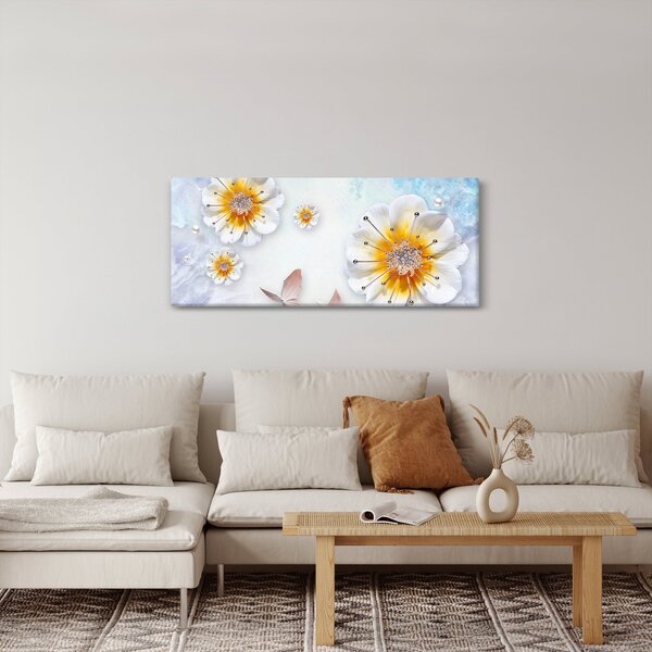 Obraz - Kompozícia s kvetmi a motýľmi (120x50 cm)