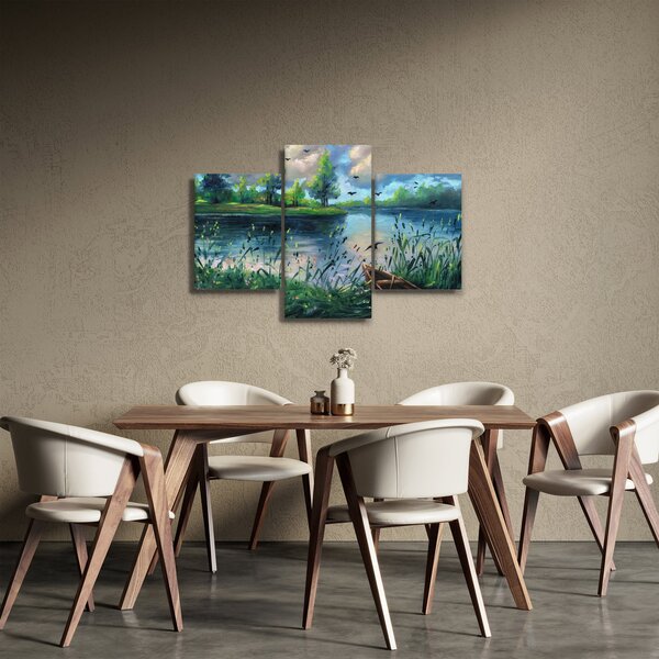 Obraz - Olejomaľba, Letný podvečer pri jazere (90x60 cm)