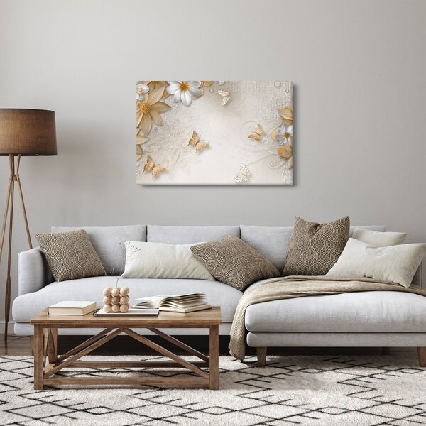 Obraz - Kvety s motýlikmi (90x60 cm)