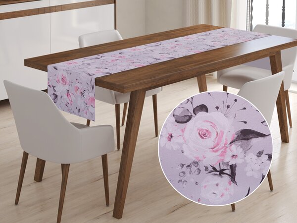 Biante Dekoračný behúň na stôl BK-020 Ružové kvety na sivom 45x160 cm