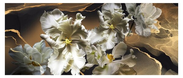 Obraz - Kvety orchideí na mramorovom pozadí (120x50 cm)