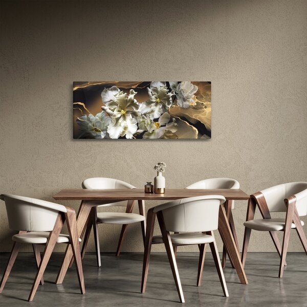 Obraz - Kvety orchideí na mramorovom pozadí (120x50 cm)