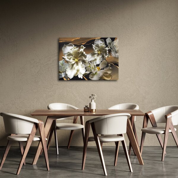 Obraz - Kvety orchideí na mramorovom pozadí (70x50 cm)