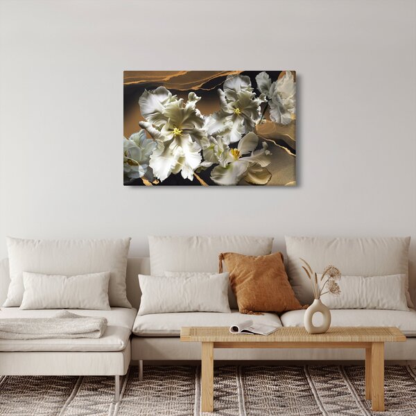 Obraz - Kvety orchideí na mramorovom pozadí (90x60 cm)