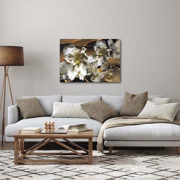 Obraz - Kvety orchideí na mramorovom pozadí (70x50 cm)