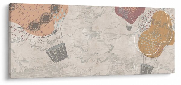 Obraz - Balóny nad mestom, teplé tóny (120x50 cm)