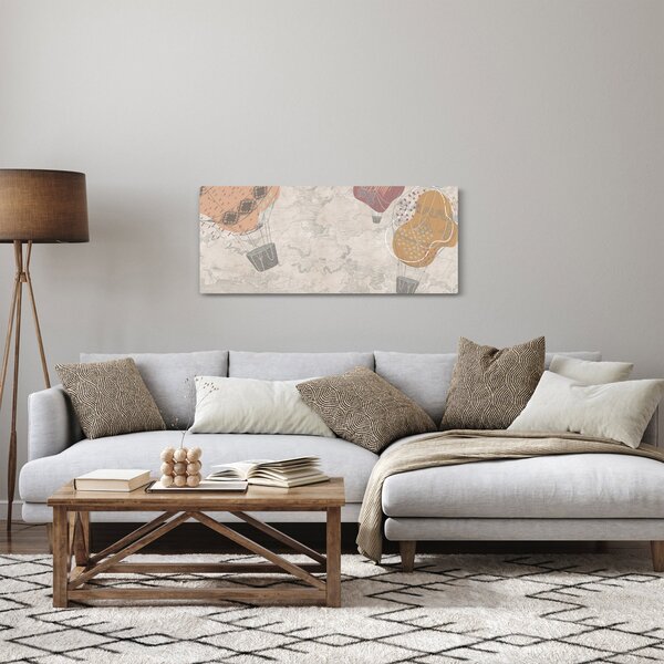 Obraz - Balóny nad mestom, teplé tóny (120x50 cm)