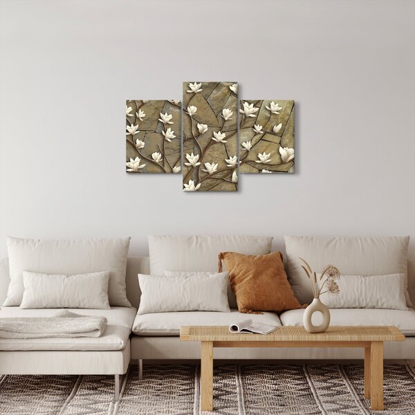Obraz - Biele magnólie na kamennom murive (90x60 cm)