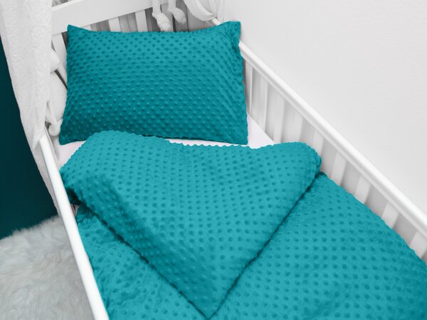 Biante Detské posteľné obliečky do postieľky Minky 3D bodky MKP-027 Petrolejové Do postieľky 90x120 a 40x60 cm