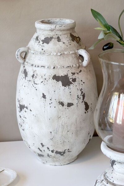 Bielo-šedá antik terakotová váza s uškami Frejus - Ø 21*36 cm - Chic Antique
