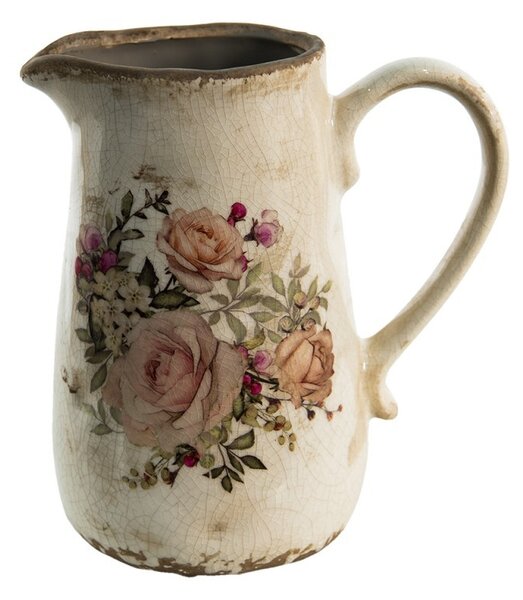 Béžový keramický dekoračný džbán s ružami Rosien - 16*11*18 cm - Clayre & Eef