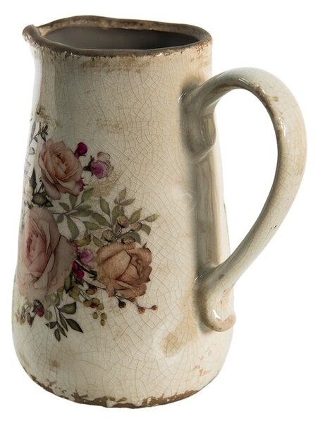 Béžový keramický dekoračný džbán s ružami Rosien - 16*11*18 cm - Clayre & Eef