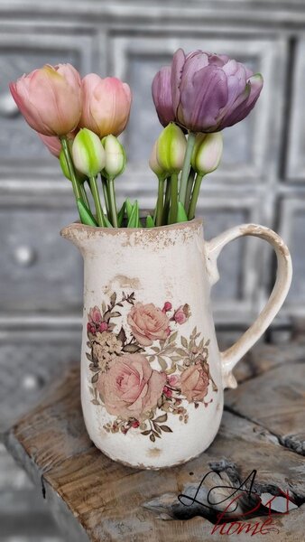 Béžový keramický dekoračný džbán s ružami Rosien - 16*11*18 cm - Clayre & Eef