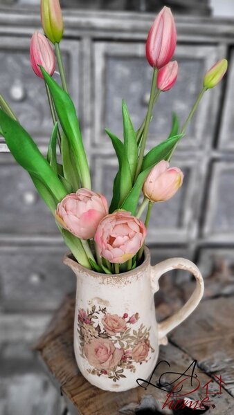 Béžový keramický dekoračný džbán s ružami Rosien - 16*11*18 cm - Clayre & Eef