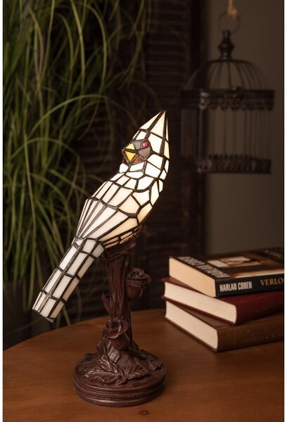 Stolná lampa Tiffany White Parrot - 15*12*33 cm E14/max 1*25W - Clayre & Eef