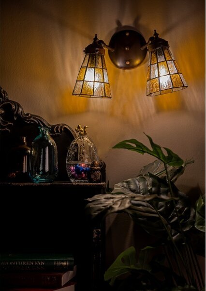 Nástenná lampa Tiffany - 30*23*23 cm E14/max 2*25W - Clayre & Eef