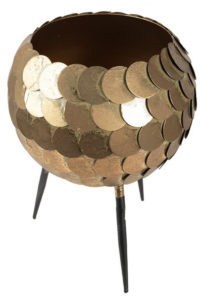 Zlatý antik kovový obal na kvetináč na nôžkach - Ø 22*28 cm - Clayre & Eef