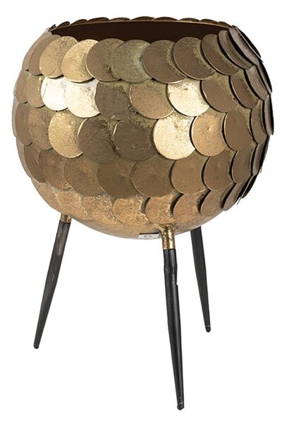 Zlatý antik kovový obal na kvetináč na nôžkach - Ø 22*28 cm - Clayre & Eef
