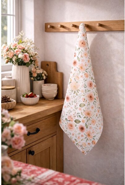 Biela bavlnená utierka s ružami Soft Romantic Blush - 50*70 cm - Clayre & Eef
