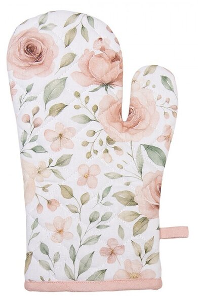 Biela bavlnená chňapka - rukavice s ružami Soft Romantic Blush - 18*30 cm - Clayre & Eef