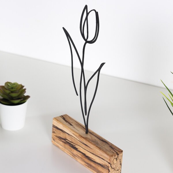 Hanah Home Kovová dekorácia Tulipán 30 cm čierna