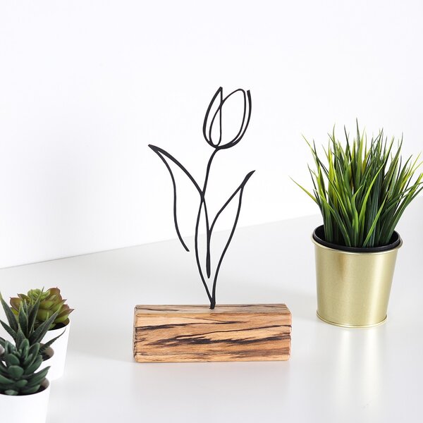 Hanah Home Kovová dekorácia Tulipán 30 cm čierna