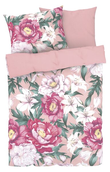 LIVARNO home Posteľná bielizeň z bavlneného saténu, 200 x 220 cm, 70 x 90 cm (ružová/kvety) (100361012)