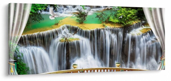 Obraz - Výhľad na kúzelné vodopády (120x50 cm)