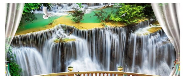 Obraz - Výhľad na kúzelné vodopády (120x50 cm)