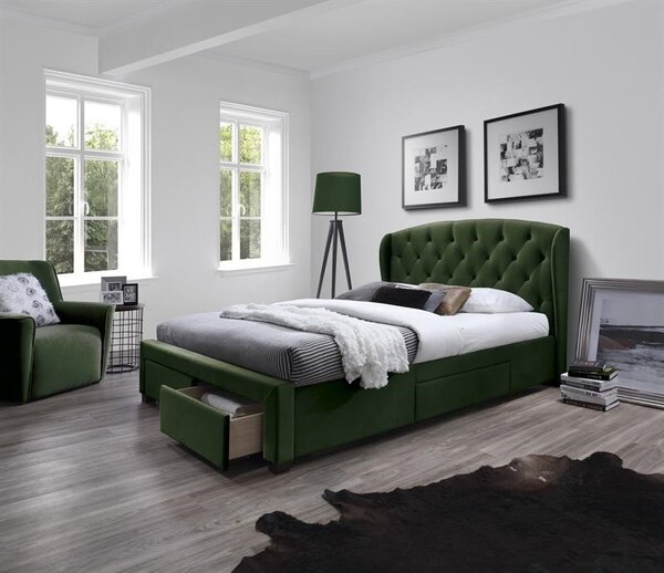 Halmar Čalúnená posteľ SABRINA so zásuvkami tmavo zelená 160x200