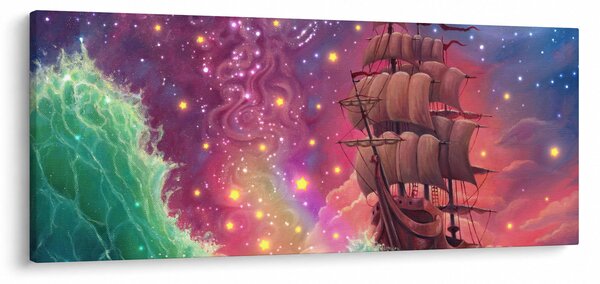 Obraz - Loď s vesmírnou oblohou (120x50 cm)
