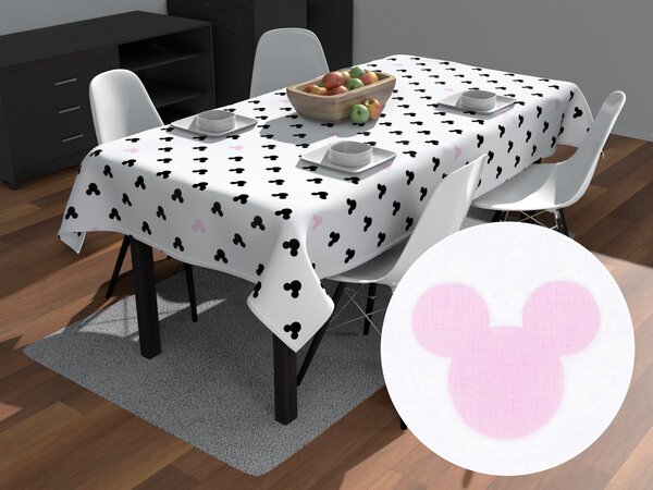 Biante Detský bavlnený obdĺžnikový obrus Sandra SA-080 Čierne a ružové myšky Mickey 60x100 cm