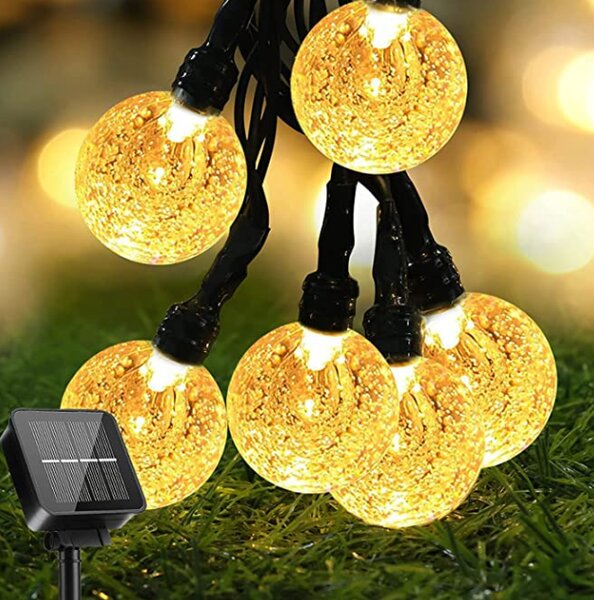 BERGE LED solárna reťaz - 30x LED žiarovka gule - 5m