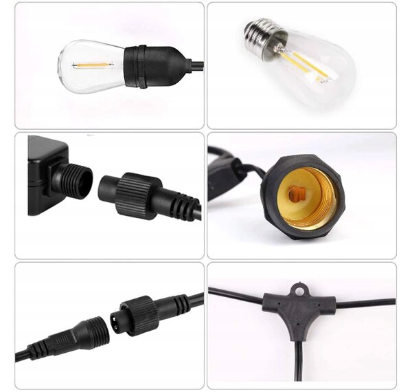 EcoPLANET Záhradná girlanda 5m + 6x 1W LED žiarovka