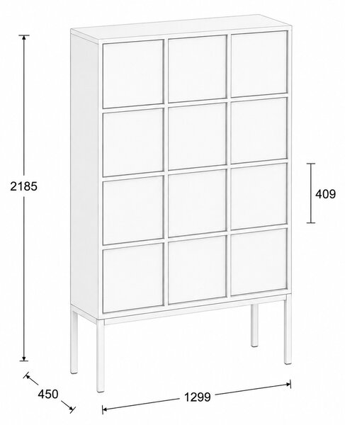 Kancelárska skriňa FRAME, čierna podnož, 12x dvere, 1299 x 450 x 2185 mm, PUSH-lock, sivá