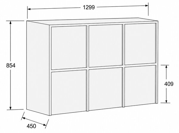 Nadstavba pre skrine FRAME, 6x dvere, 1299 x 450 x 854 mm, PUSH-lock, orech