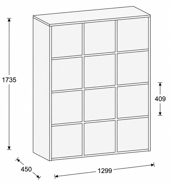 Kancelárska skriňa FRAME, 12x dvere, 1299 x 450 x 1735 mm, PUSH-lock, sivá