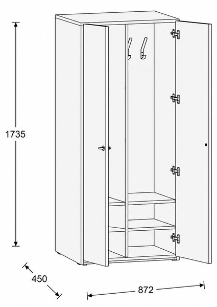 Šatníková skriňa FRAME, 2 oddiely, 872 x 450 x 1735 mm, PUSH-lock, dub prírodný