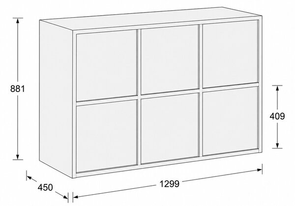 Kancelárska skriňa FRAME, nízka, 6x dvere, 1299 x 450 x 881 mm, PUSH-lock, orech