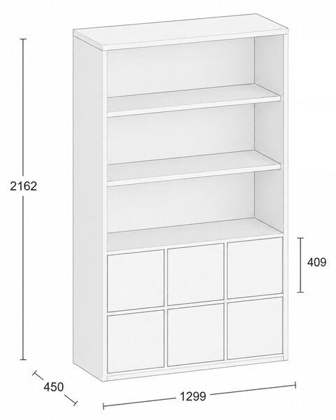 Kancelárska skriňa FRAME, 6x dvere, 2x polica, 1299 x 450 x 2162 mm, PUSH-lock, orech